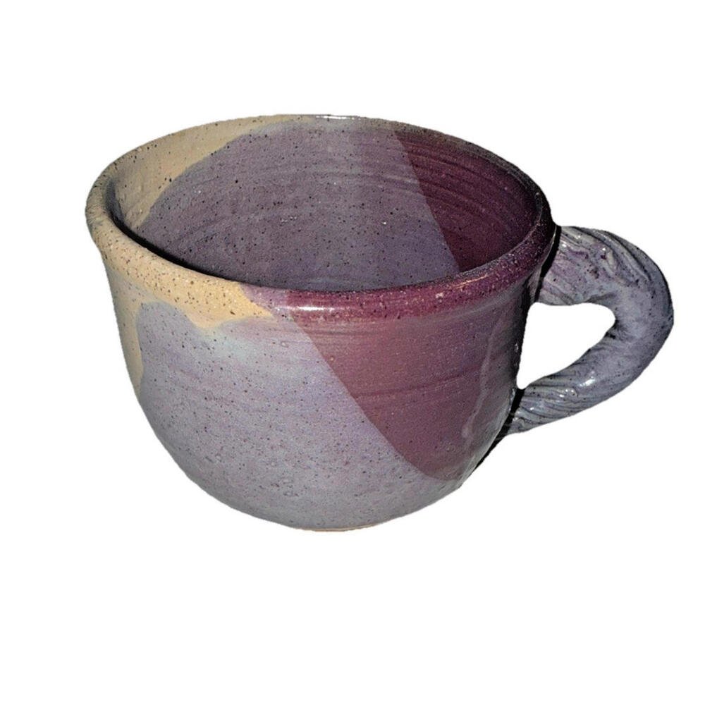Studio Pottery Hand Thrown Coffee Mug Cup Lilac, cherry, & brown Signed